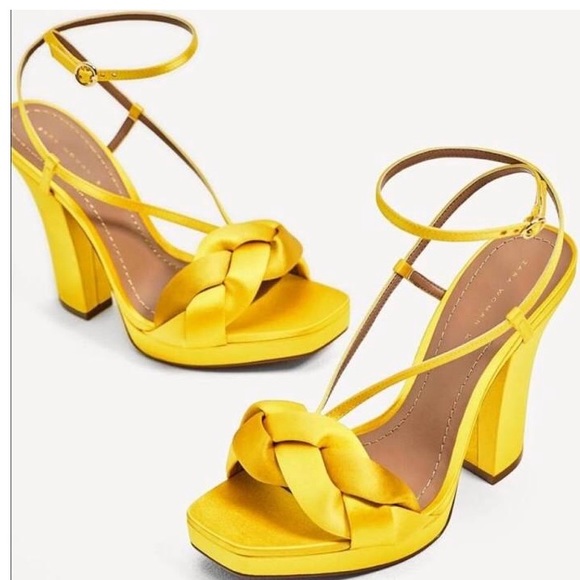 yellow chunky heel sandals